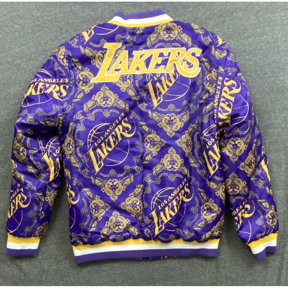 Los Angeles Lakers Bomber Starter Jacket Small Purple NBA Spellout Ultra Game
